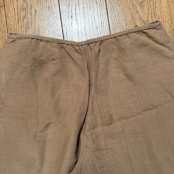 Eileen Fisher Brown Linen Crop Wide Leg Pants SZ L Zip Hook Eye Pockets Minimal - Picture 7 of 12